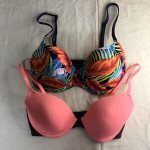 B6 Womens Bundle Of 2 PINK Victoria’s Secret Bras Pink & Tropical size 32D